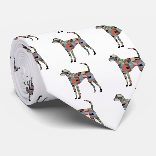American Foxhound Dog Geo Pattern Silhouette Plaid Tie (Rolled)