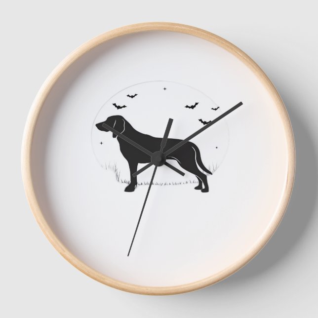 American Foxhound Dog – Halloween Moon Silhouette  Clock (Front)
