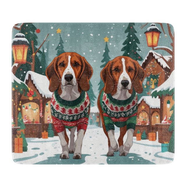 American Foxhound Dogs Christmas Snow Holiday Cutting Board (Front)