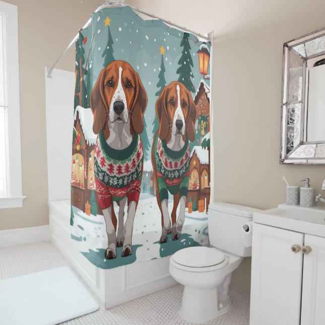 American Foxhound Dogs Christmas Snow Holiday Shower Curtain (In Situ)