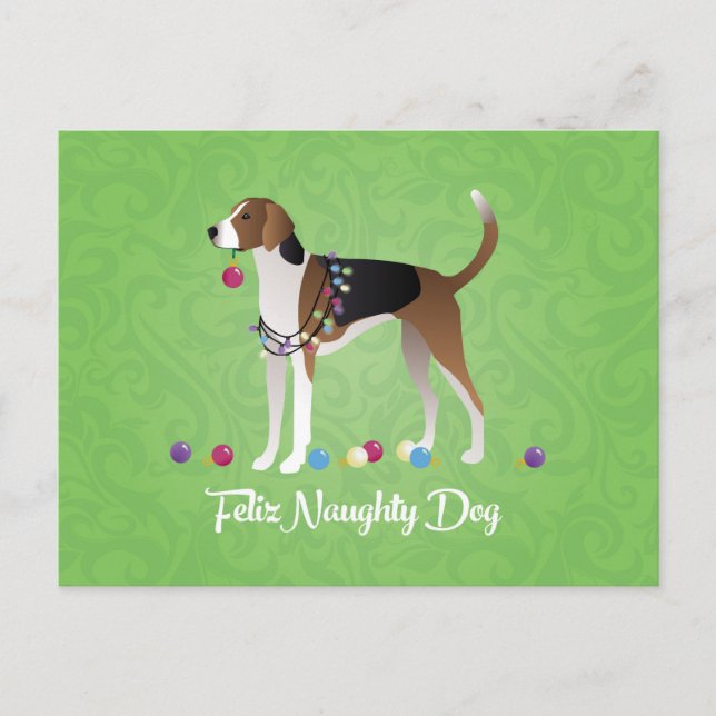 American Foxhound Feliz Naughty Dog Christmas Holiday Postcard (Front)