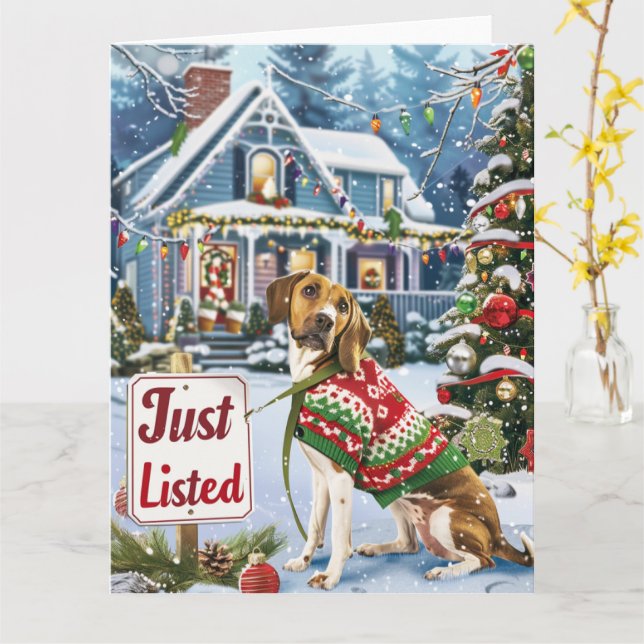 American Foxhound Festive Humour Realtor Christmas Card (Yellow Flower)
