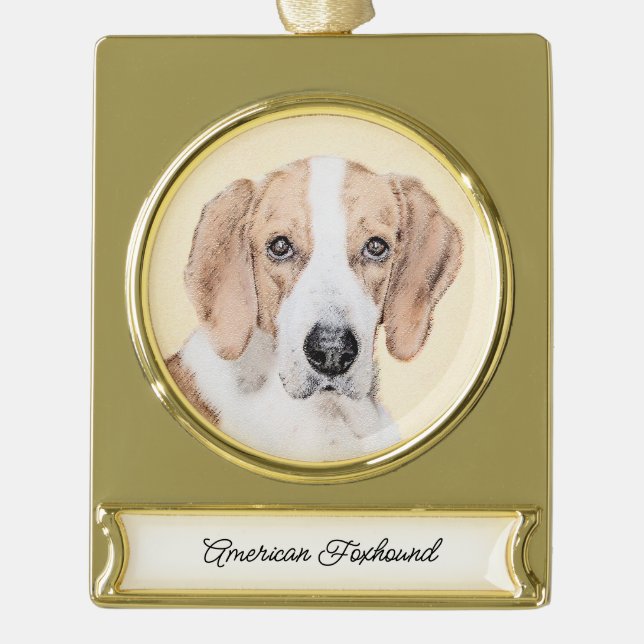 American Foxhound Painting - Cute Original Dog Art Gold Plated Banner Ornament (Front)