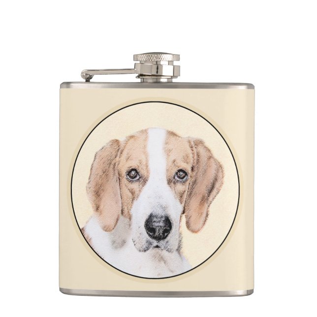American Foxhound Painting - Cute Original Dog Art Hip Flask (Front)