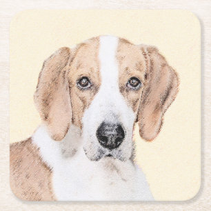 American Foxhound Painting - Cute Original Dog Art Square Paper Coaster