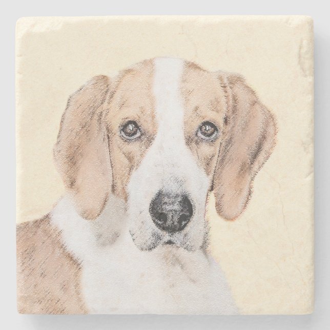 American Foxhound Painting - Cute Original Dog Art Stone Coaster (Front)