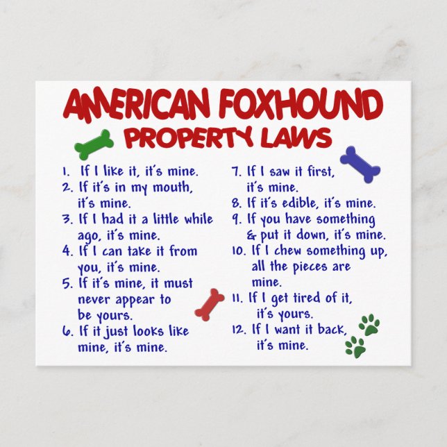 AMERICAN FOXHOUND Property Laws 2 Postcard (Front)