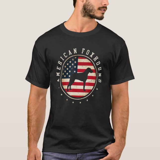 American Foxhound Usa Flag 4th July Dog Mum Dad T-Shirt (Front)