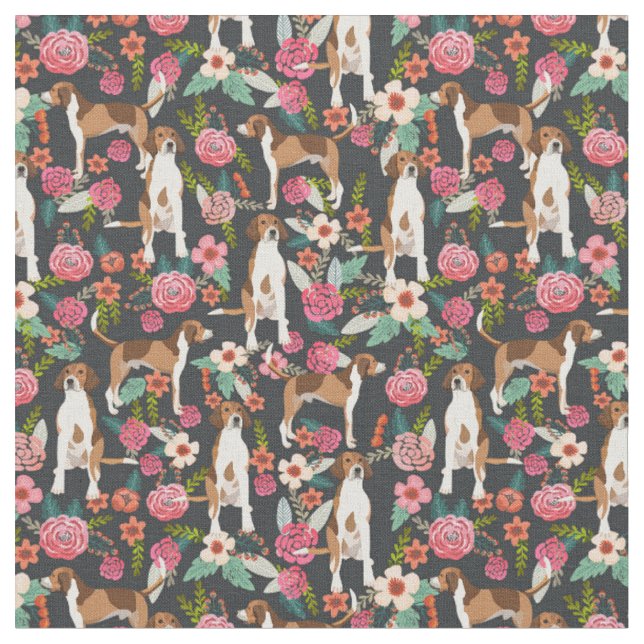 American Foxhound vintage florals black Fabric (Close Up)
