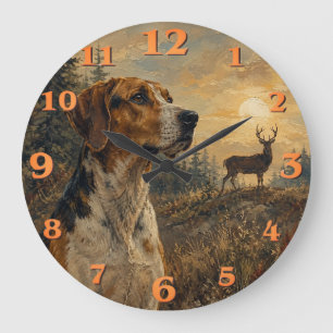 American Foxhound with Whitetail Deer Large Clock