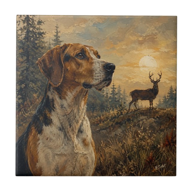 American Foxhound with Whitetail Deer Tile (Front)
