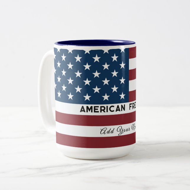 American Freedom Personalized Name Two-Tone Coffee Mug (Front Left)