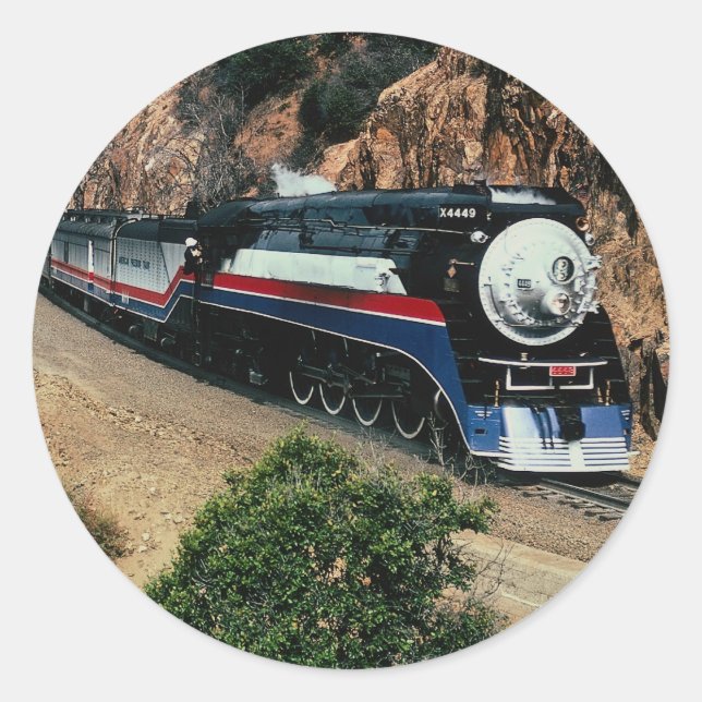 American Freedom Train 4449 at Cape Horn, Californ Classic Round Sticker (Front)