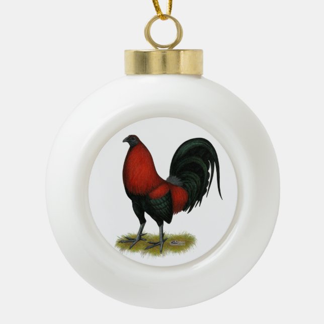 American Game BB Black Red Rooster Ceramic Ball Christmas Ornament (Front)