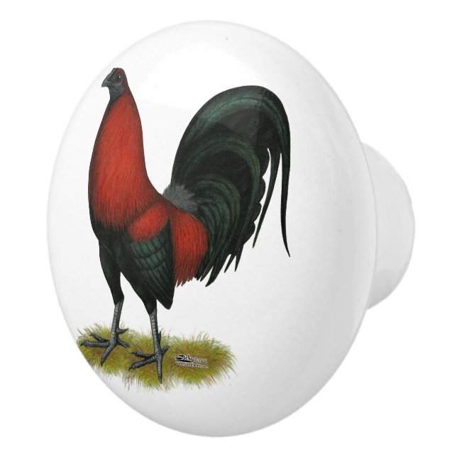 American Game BB Black Red Rooster Ceramic Knob (Right)