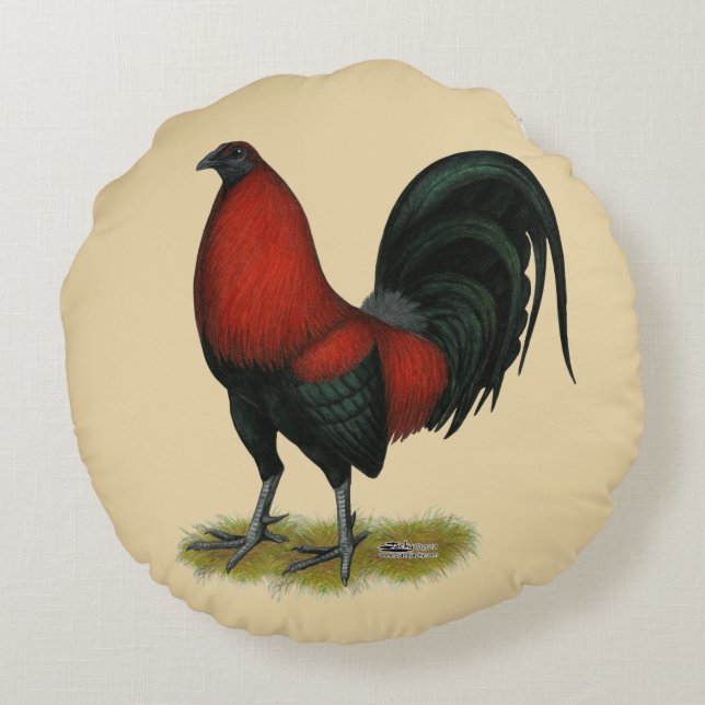 American Game BB Black Red Rooster Round Cushion (Back)