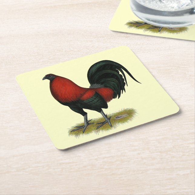 American Game BB Black Red Rooster Square Paper Coaster (Angled)