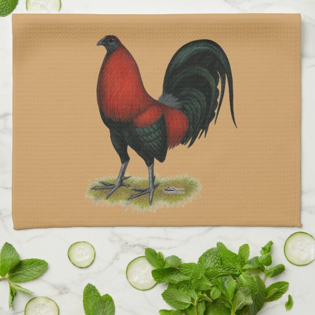 American Game BB Black Red Rooster Tea Towel (Folded)
