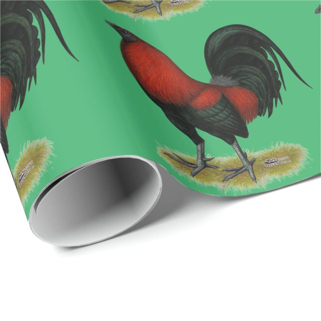 American Game BB Black Red Rooster Wrapping Paper (Roll Corner)