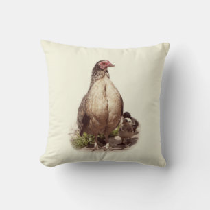 American Game Hen and Baby Chickens Cushion
