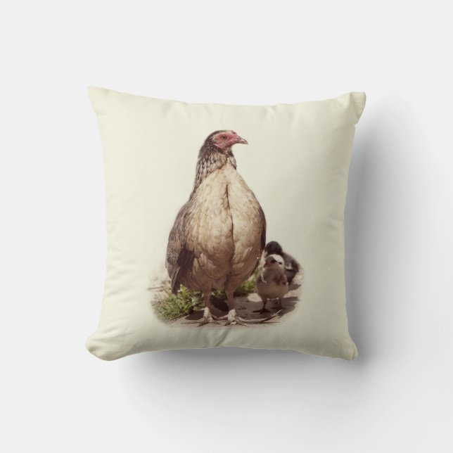 American Game Hen and Baby Chickens Cushion (Front)