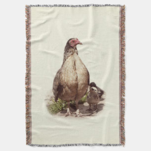 American Game Hen and Baby Chickens Throw Blanket