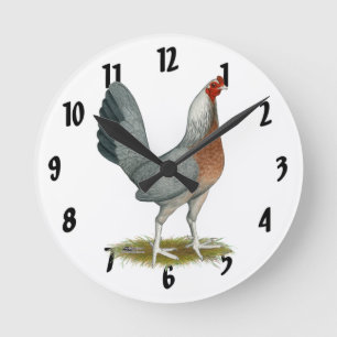 American Game Hen Silver Blue Round Clock