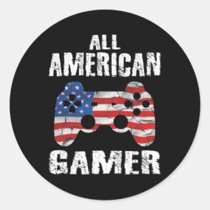 American Gamer 4th Of July Video Games Boys Teens Classic Round Sticker
