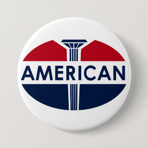 American Gas Station sign. Flat version 7.5 Cm Round Badge