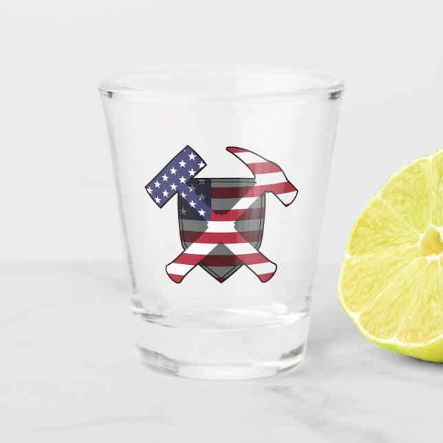 American Geologist's Rock Hammer Logo Shot Glass (Front)