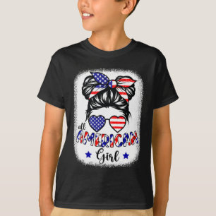 American Girl 4th Of July Shirt Women Messy Bun Us