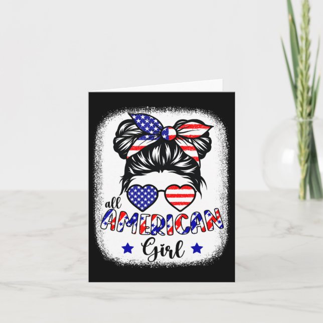 American Girl 4th Of July Shirt Women Messy Bun Us Card (Front)