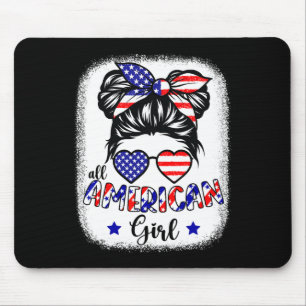 American Girl 4th Of July Shirt Women Messy Bun Us Mouse Mat