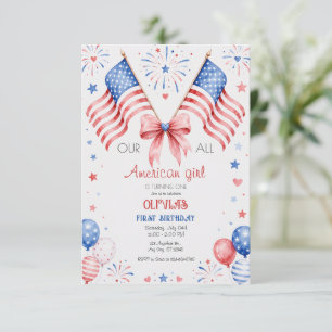 American Girl First Birthday 4th July Party Invitation