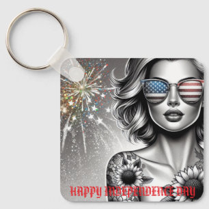 American Girl Flag Sunglasses and Firework Custom Key Ring