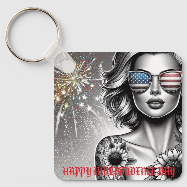 American Girl Flag Sunglasses and Firework Custom Key Ring (Front)