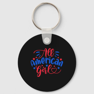 American Girl Independence Day 4th July Usa Flag A Key Ring