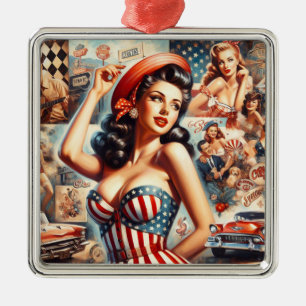American Girl Pin-Up Collage Metal Tree Decoration