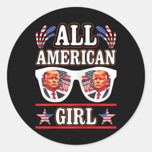 American Girl Retro Love Heart Trump Usa American Classic Round Sticker