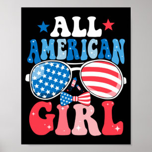 American girl retro sunglasses usa flag funny 4th poster