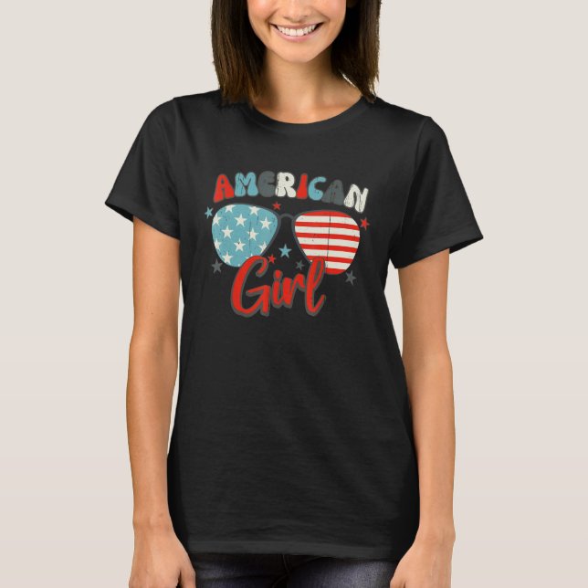 American Girl US Flag Glasses 4th of July T-Shirt (Front)