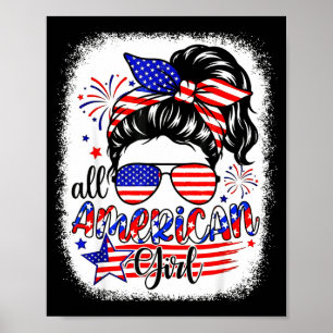 American girl usa flag 4th july women kids patriot poster