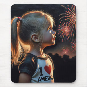 American Girl Watching Fireworks Mouse Mat