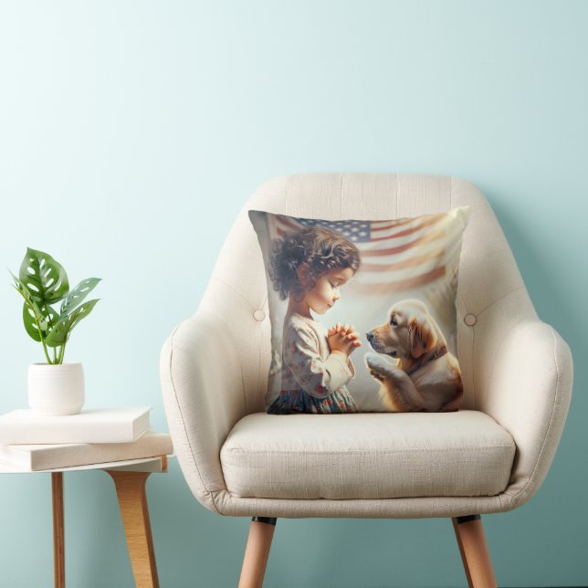 American Girl With Dog Praying Cushion (Chair)