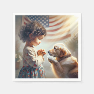 American Girl With Dog Praying Napkin
