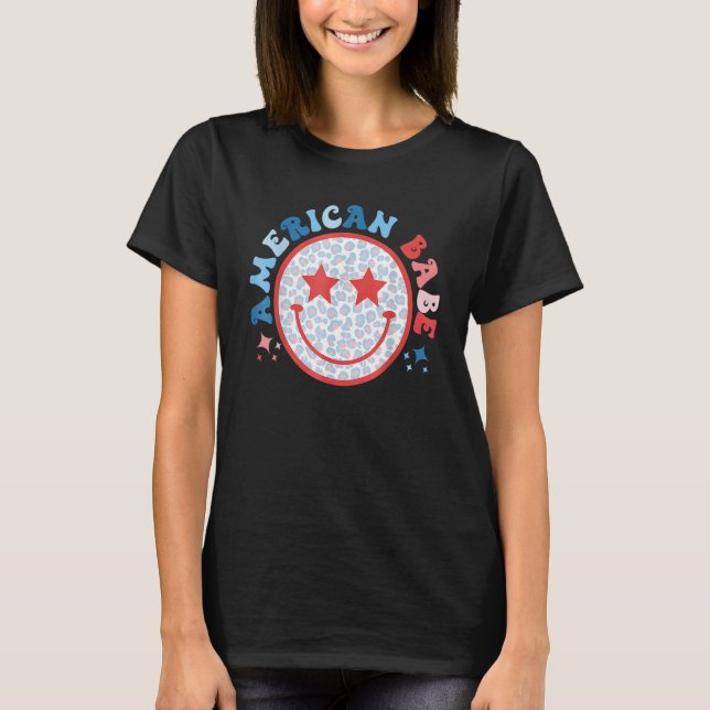 American Girls Babe Leopard Smile Face 4th of July T-Shirt (Front)