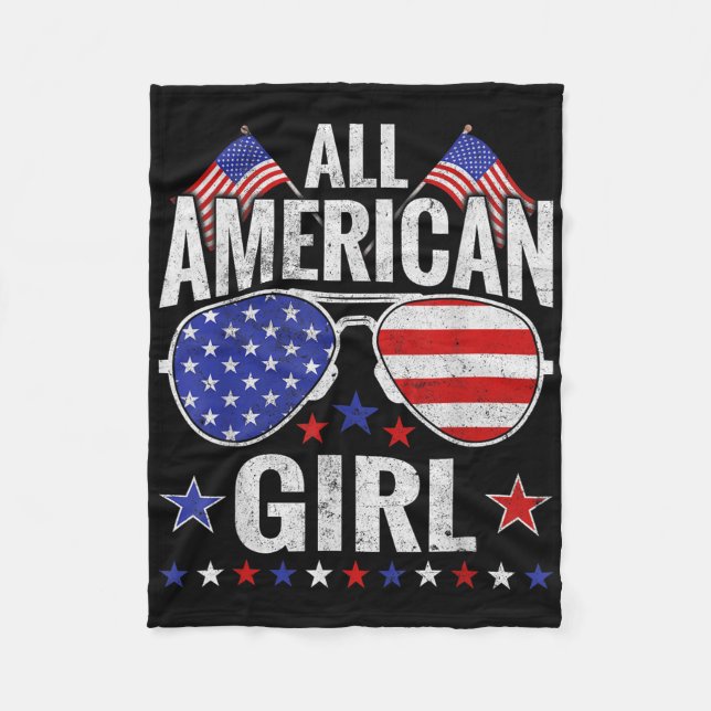American Girls Sungles Family Patriotic 4th Of Jul Fleece Blanket (Front)