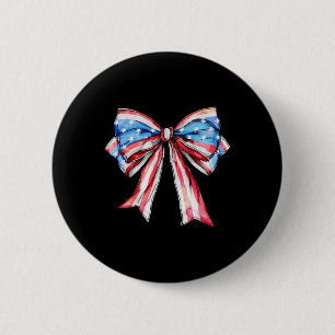 American Girly 4th Of July American Flag Bow Girls 6 Cm Round Badge