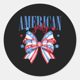 American Girly Cute Coquette Bow 4th Of July Usa W Classic Round Sticker