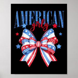 American Girly Cute Coquette Bow 4th Of July Usa W Poster